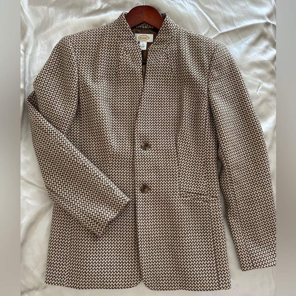 100% Wool Talbots Tan and Brown Houndstooth Blazer, Coat